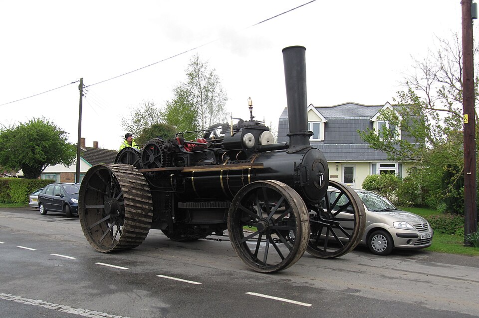 A restored Fowler Z7 ploughing engine; a later example of the same cable-ploughing idea.